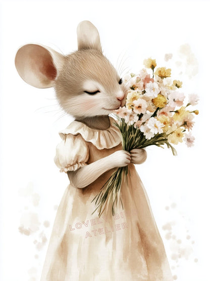 Affiche Souris & Fleurs  décoration murale chambre bébé enfant.