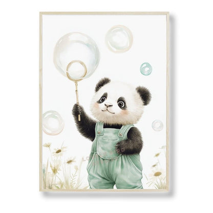 Tableau Panda & Bulles  décoration murale chambre bébé enfant.