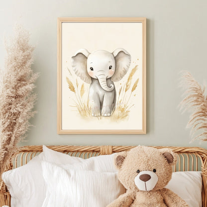 Illustration Éléphant tout doux  décoration murale chambre bébé enfant.