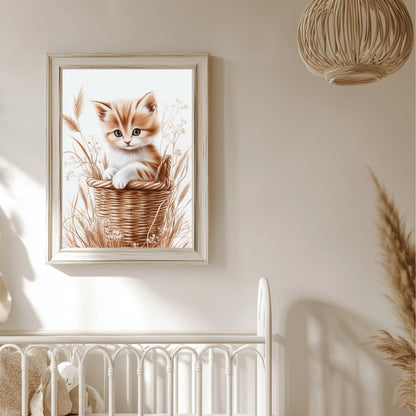 Affiche Joli Chaton & Panier  décoration murale chambre bébé enfant.