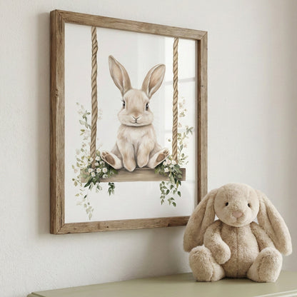 Affiche Lapin & Balancelle  décoration murale chambre bébé enfant.