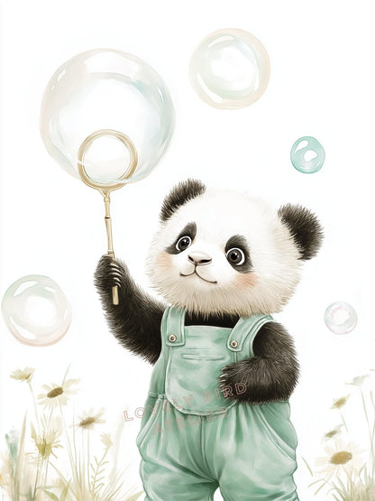 Tableau Panda & Bulles  décoration murale chambre bébé enfant.