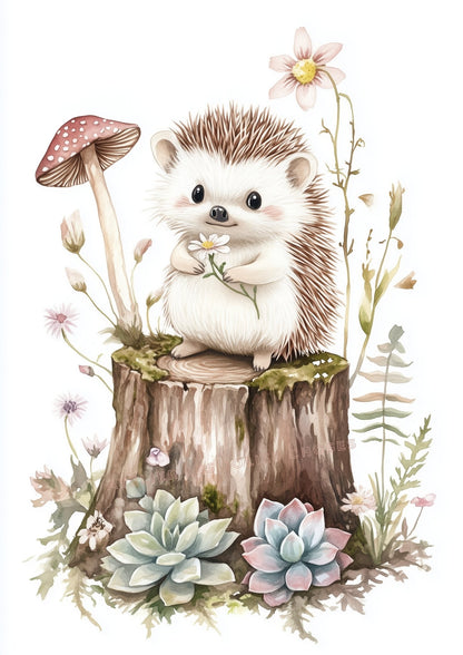 Affiche  Petit Hérisson & Fleur  décoration murale chambre bébé enfant.