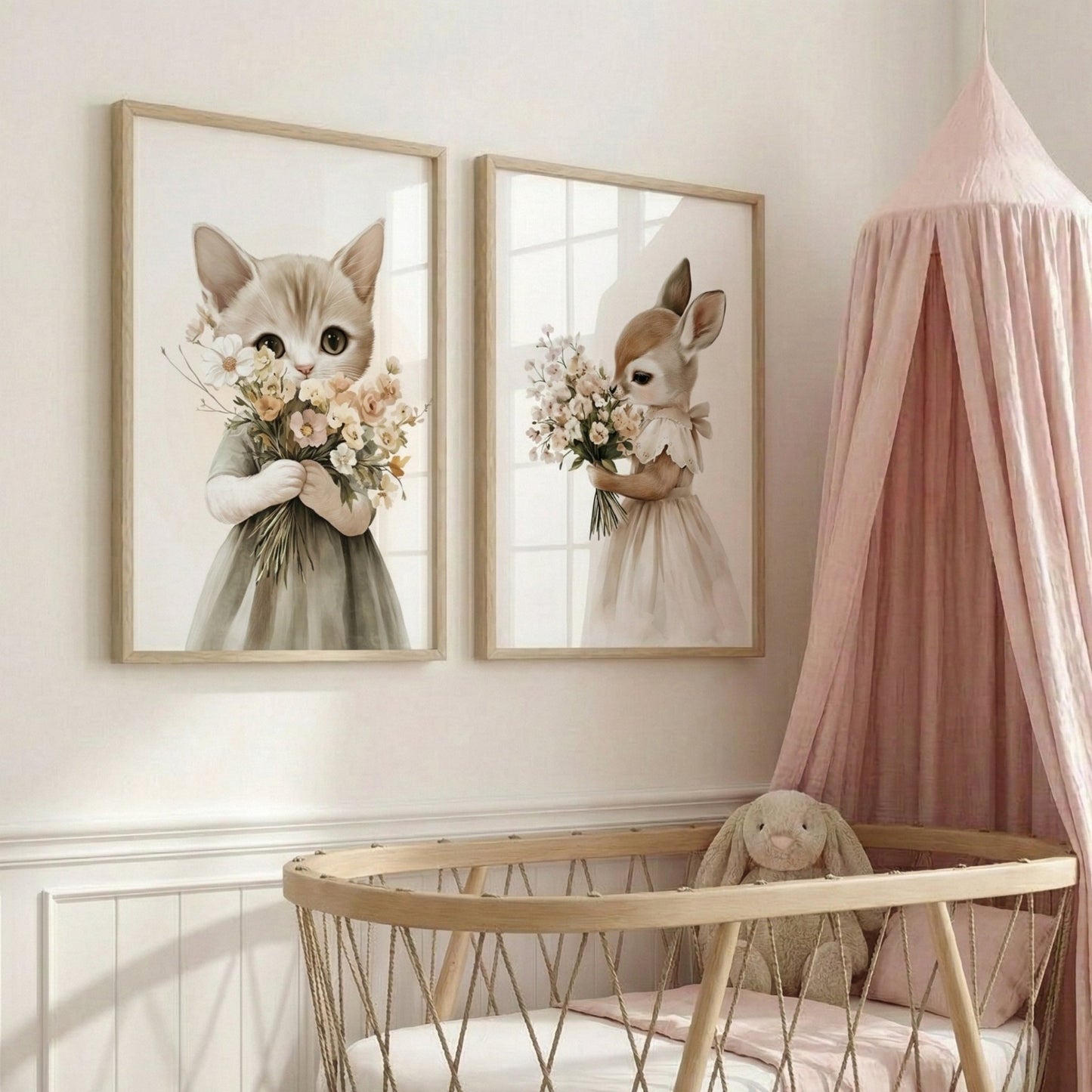 Affiche Biche & Joli Bouquet  décoration murale chambre bébé enfant.