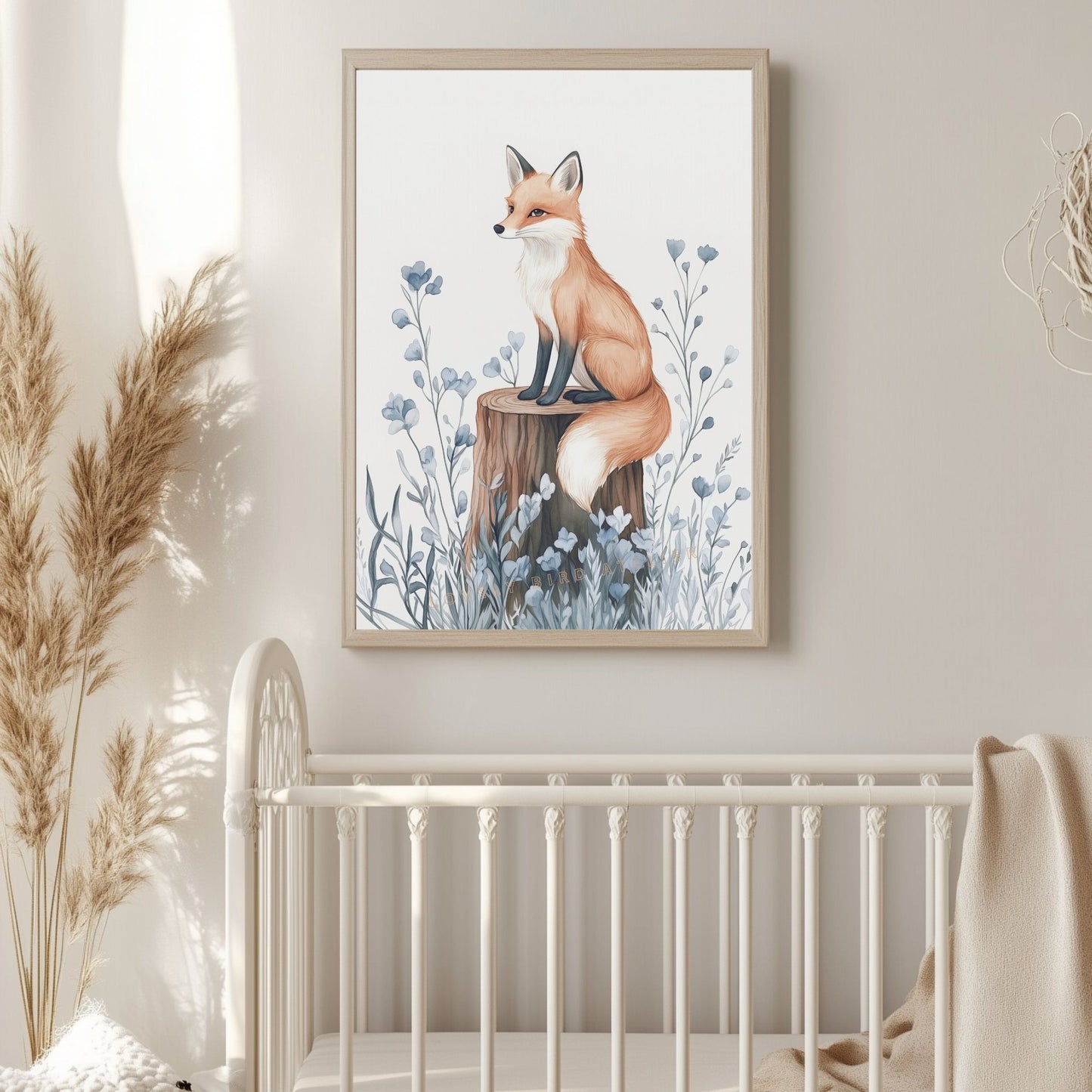 Renard & Fleurs Bleues – Esprit de la Forêt décoration murale chambre bébé enfant
