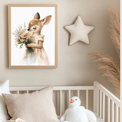 Affiche Biche & Bouquet  décoration murale chambre bébé enfant.