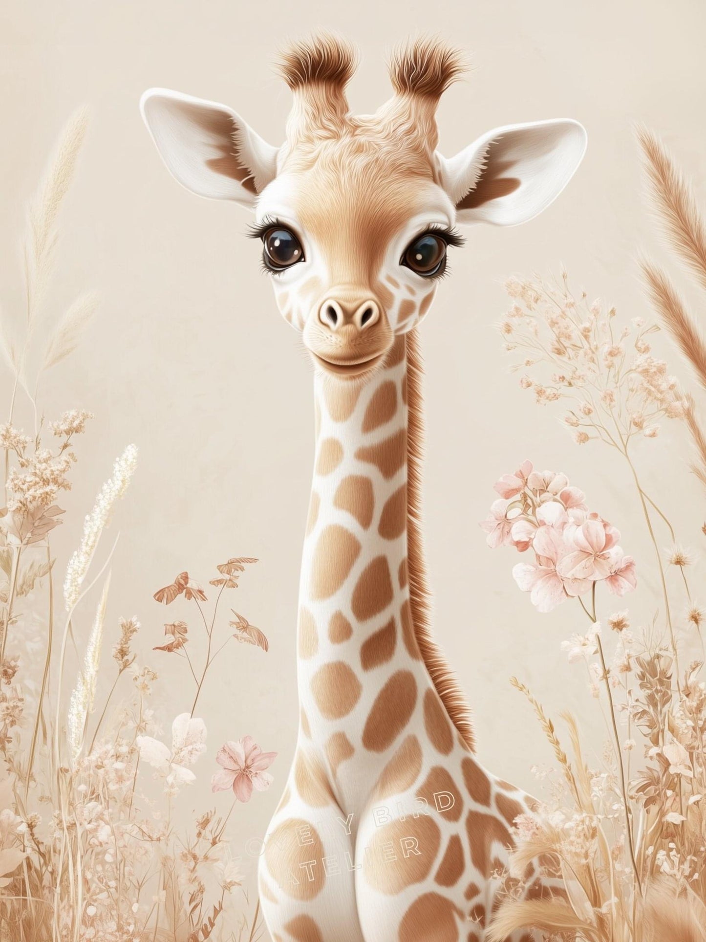 Affiche Jolie Girafe & Pampa  décoration murale chambre bébé enfant.