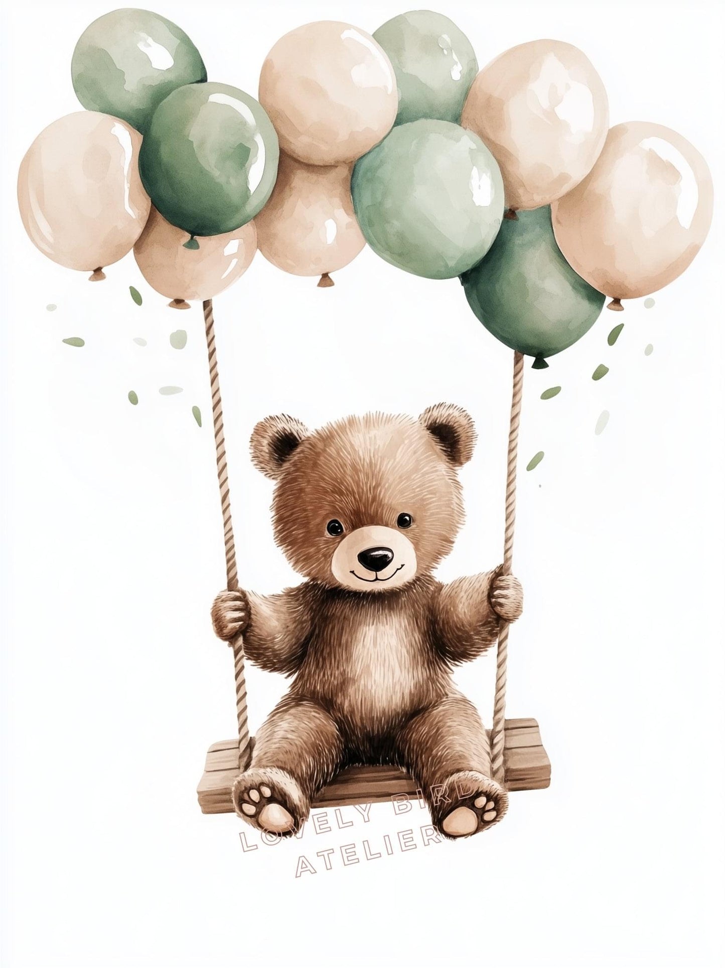 Affiche  Ours & Balançoire  décoration murale chambre bébé enfant.