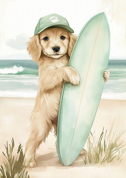 Affiche Petit Chien & Surf  décoration murale chambre bébé enfant.