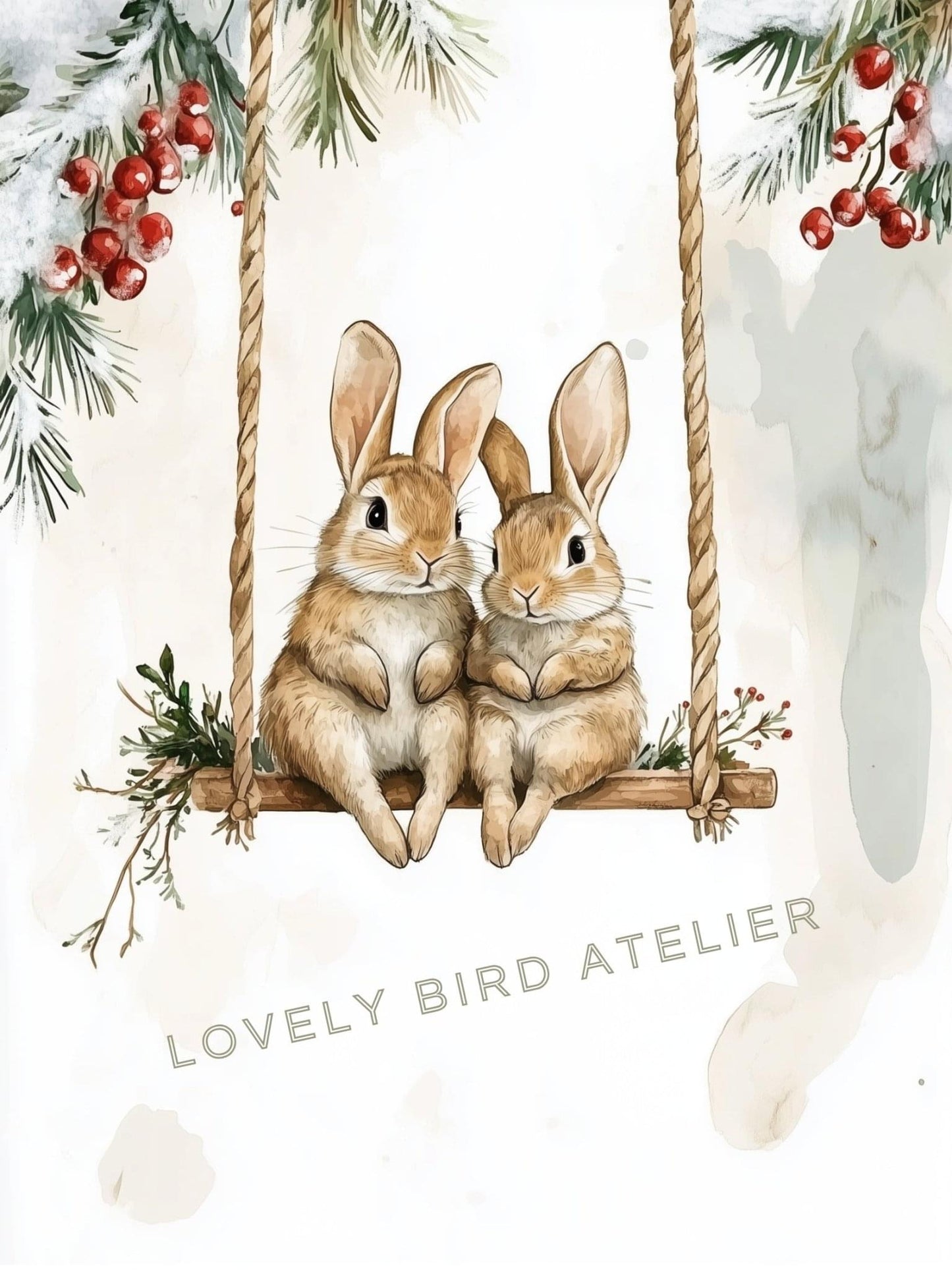 Affiche Lapins & Balançoire de Noël  décoration murale chambre bébé enfant.