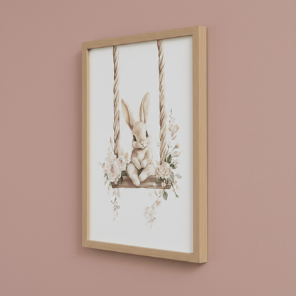 Affiche - Le rêve suspendu du petit lapin  décoration murale chambre bébé enfant.