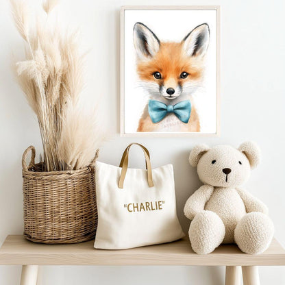 Tableau Petit Renard & Nœud Papillon  décoration murale chambre bébé enfant.