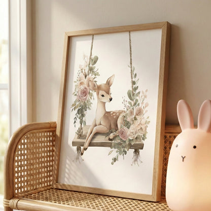 Affiche Biche - Un instant suspendu  décoration murale chambre bébé enfant.