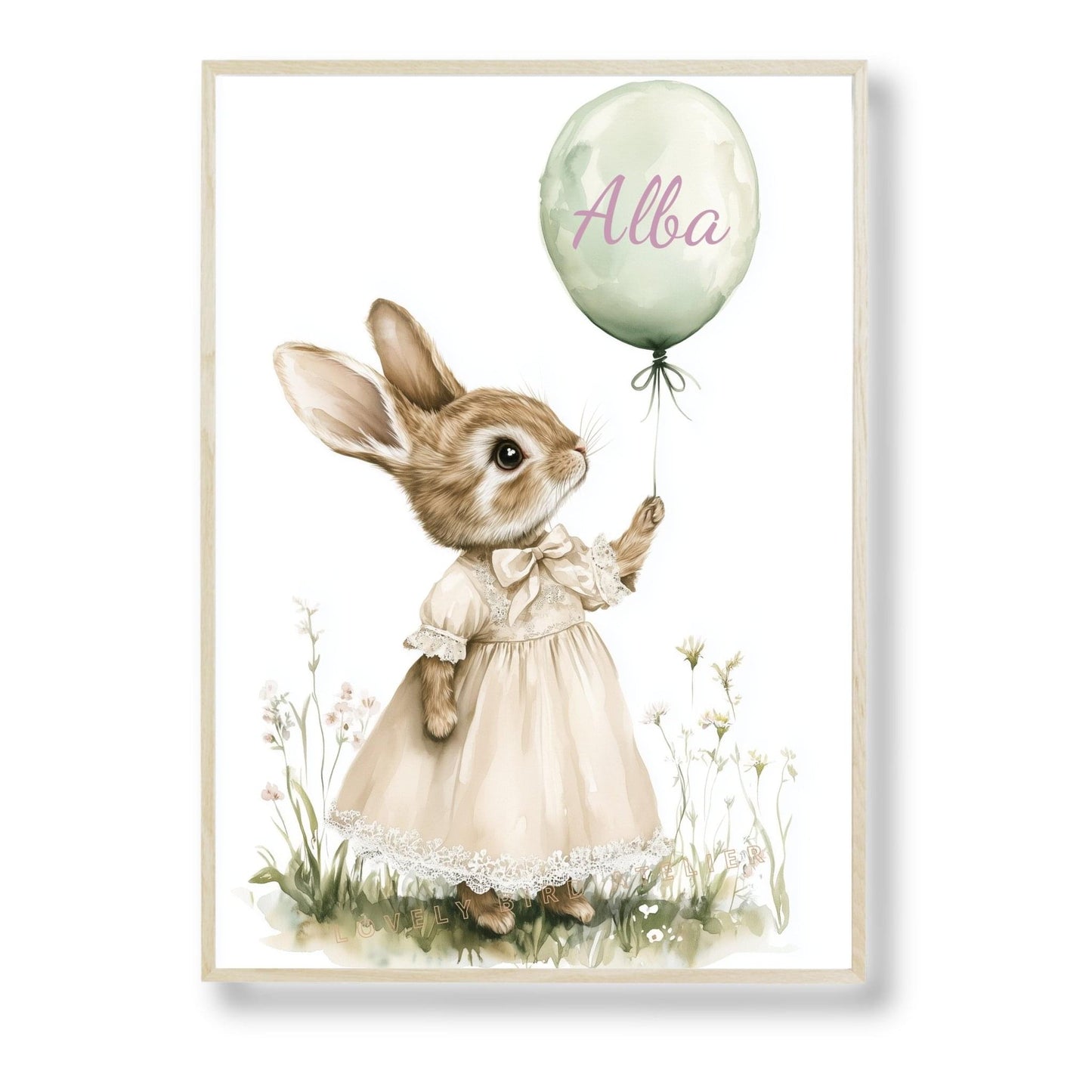 Illustration Lapin & Ballon  décoration murale chambre bébé enfant.