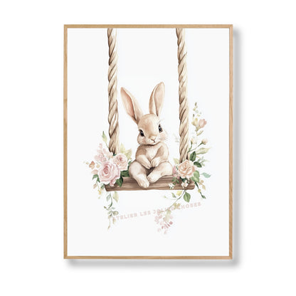 Affiche - Le rêve suspendu du petit lapin  décoration murale chambre bébé enfant.