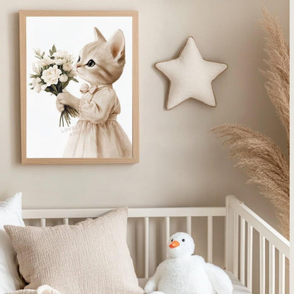 Affiche Chat &  Délicates Fleurs  décoration murale chambre bébé enfant.