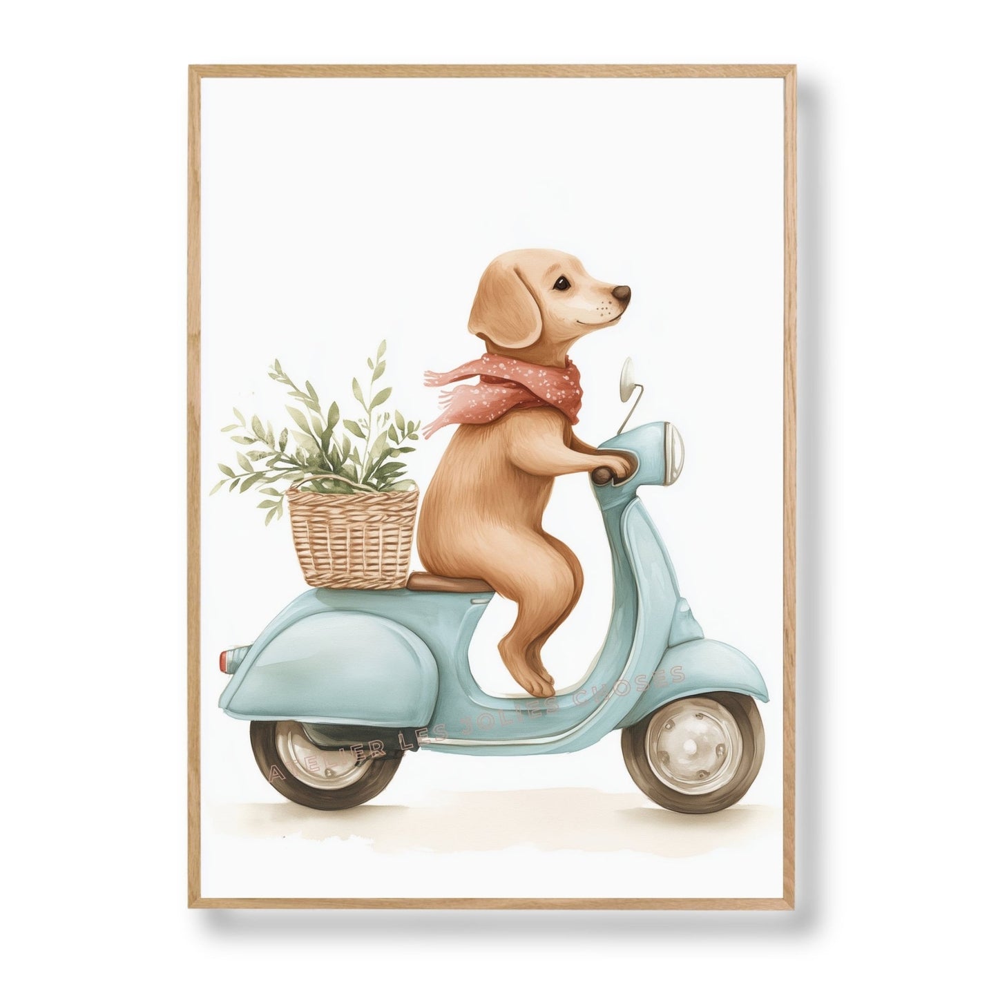 Petit Chien en Scooter  décoration murale chambre bébé enfant.