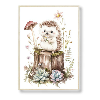 Affiche  Petit Hérisson & Fleur  décoration murale chambre bébé enfant.
