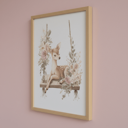 Affiche Biche - Un instant suspendu  décoration murale chambre bébé enfant.