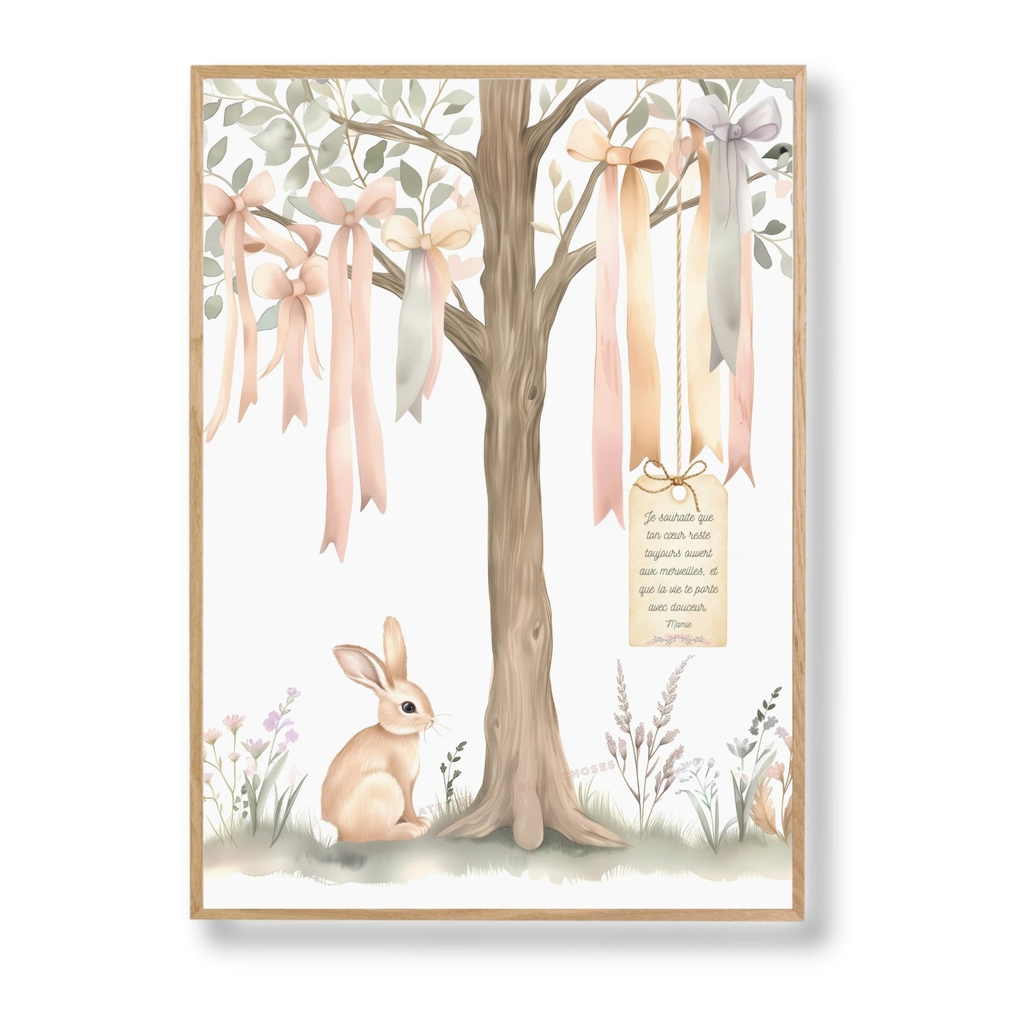 Petit lapin sous les rubans  décoration murale chambre bébé enfant.
