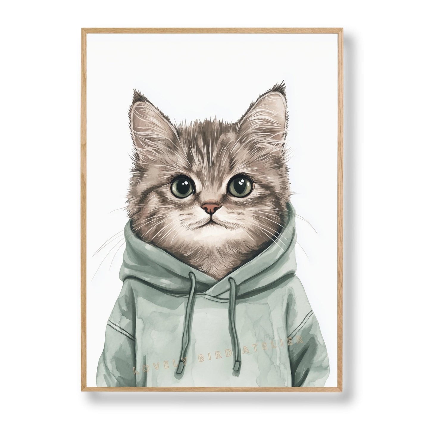 Affiche Chaton & Hoodie Sauge  décoration murale chambre bébé enfant.