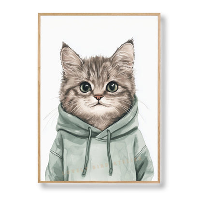 Affiche Chaton & Hoodie Sauge  décoration murale chambre bébé enfant.