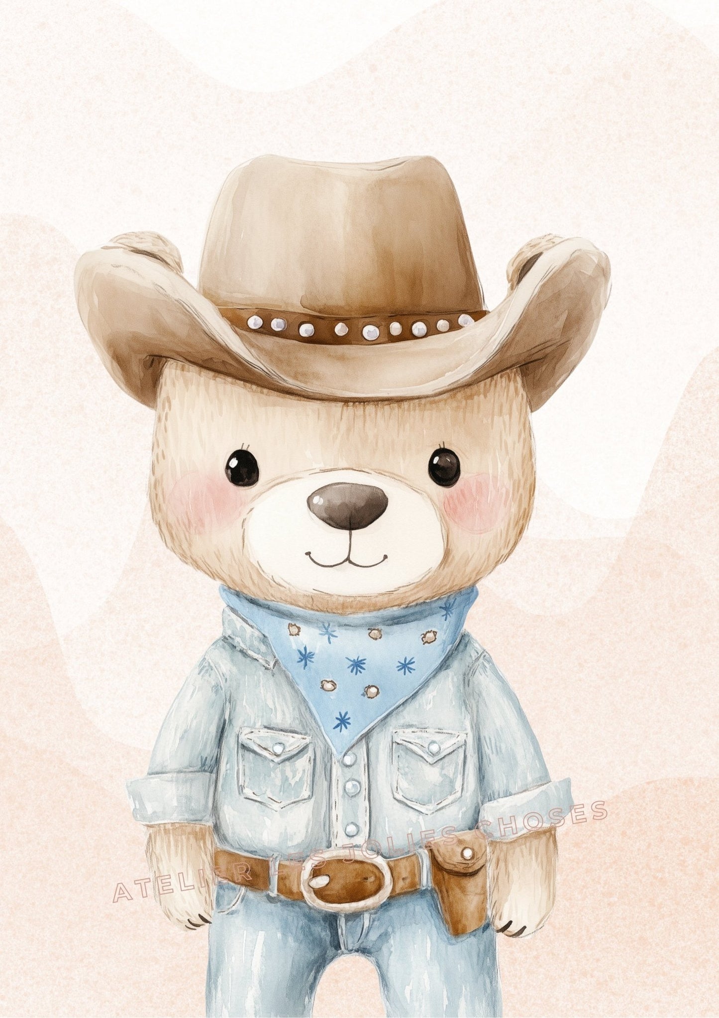 Petit Ours du Far West  décoration murale chambre bébé enfant.