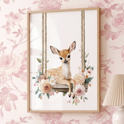 Affiche Biche & Balancelle décoration murale chambre bébé enfant