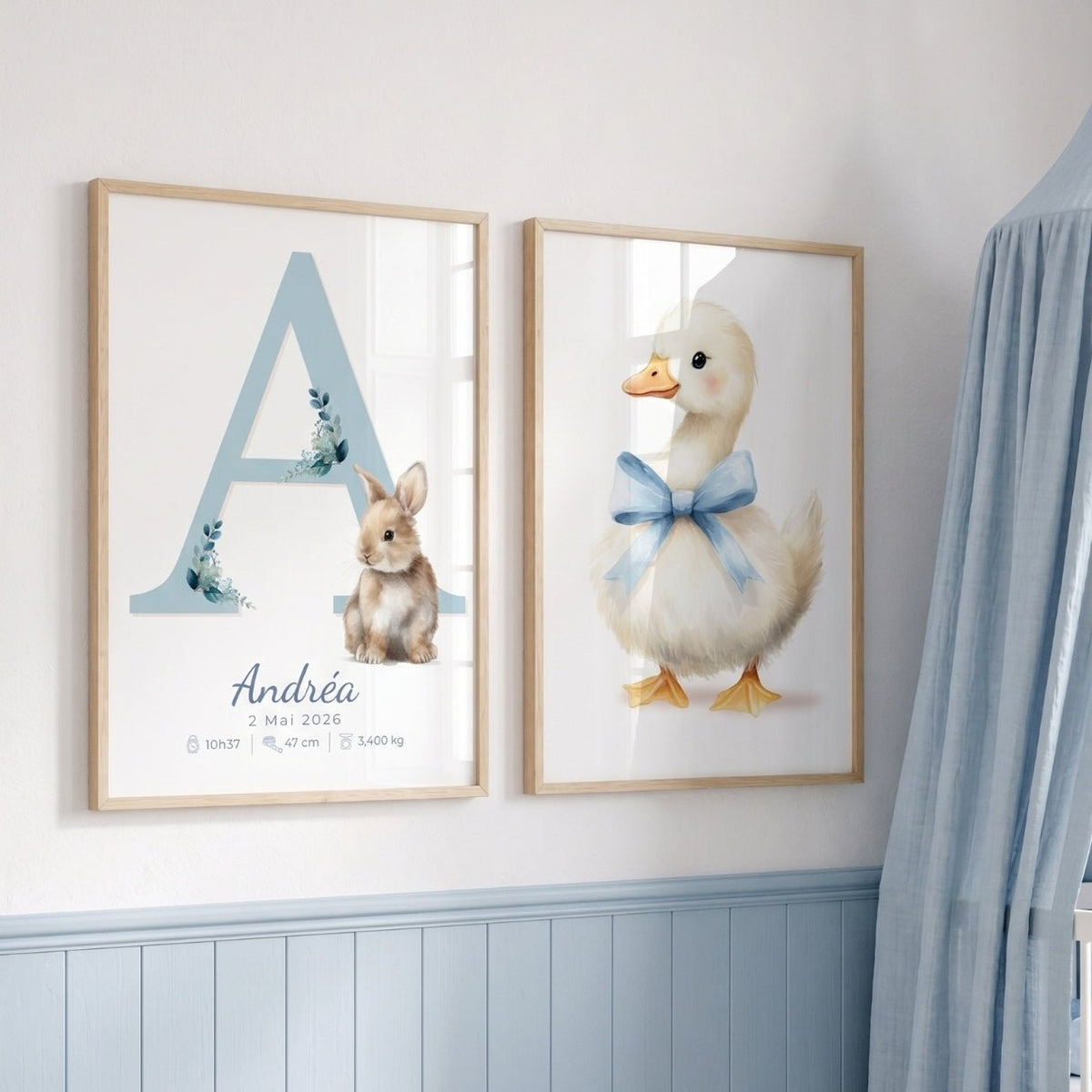 Affiche Caneton Blanc & Nœud décoration murale chambre bébé enfant