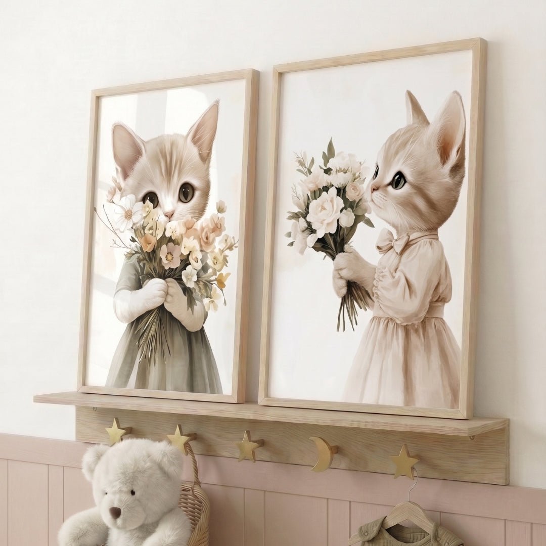 Affiche Chat & Bouquet décoration murale chambre bébé enfant