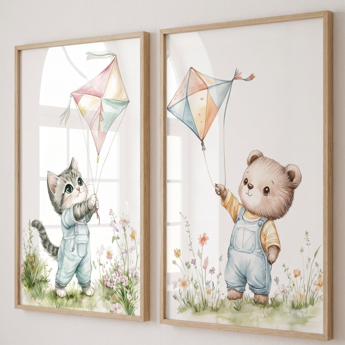 Affiche Chat & Cerf-Volant décoration murale chambre bébé enfant