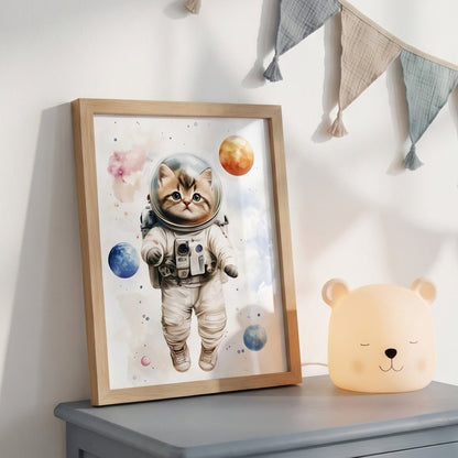 Affiche Chaton Astronaute décoration murale chambre bébé enfant
