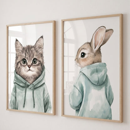Affiche Chaton & Hoodie Sauge décoration murale chambre bébé enfant