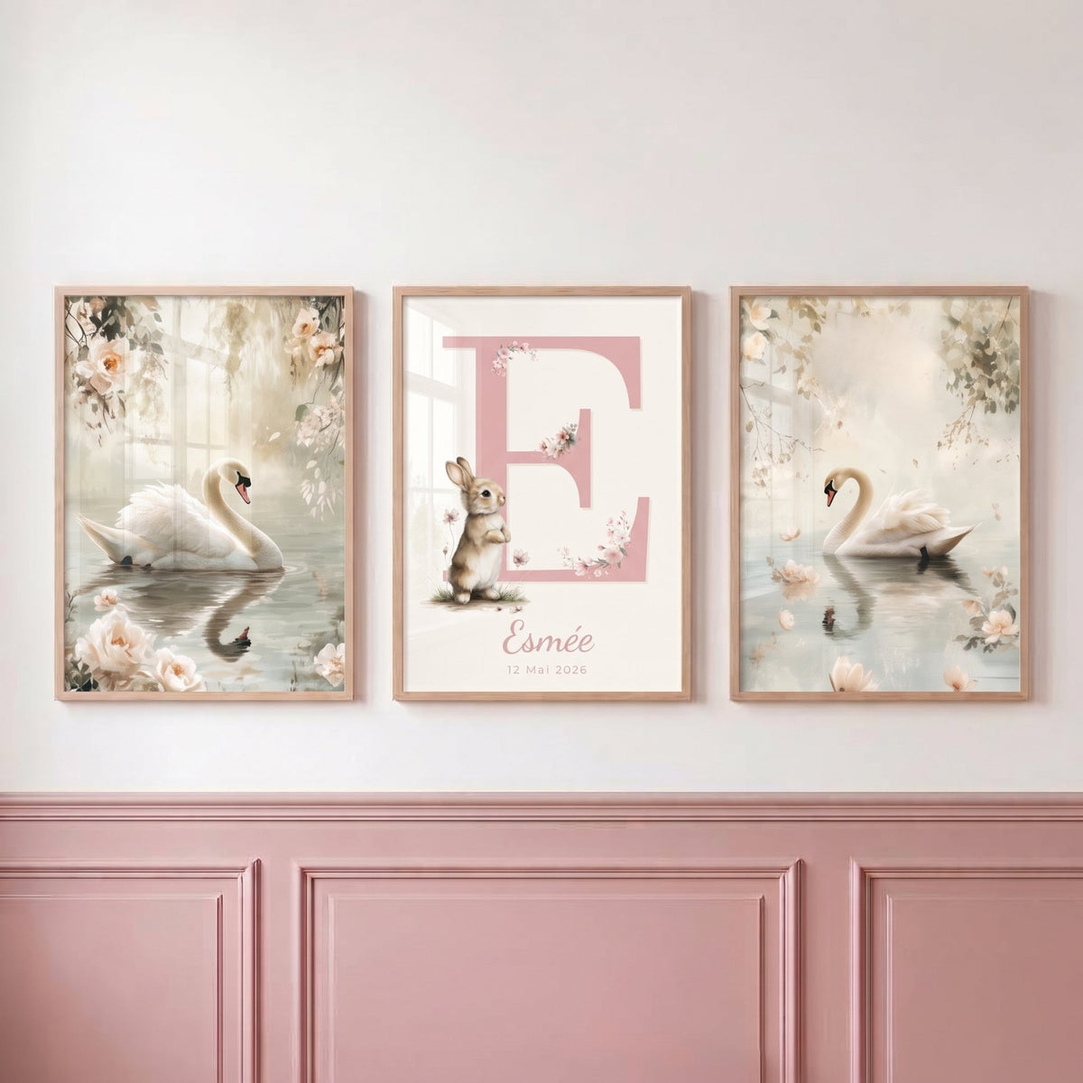 Affiche Cygne & Floraison Pastel décoration murale chambre bébé enfant