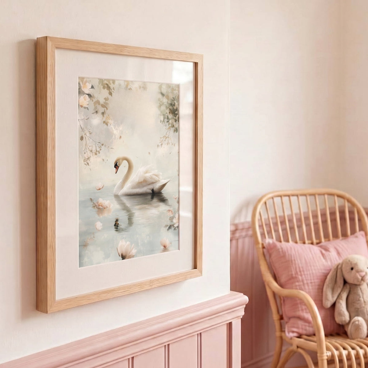 Affiche Cygne & Floraison Pastel décoration murale chambre bébé enfant