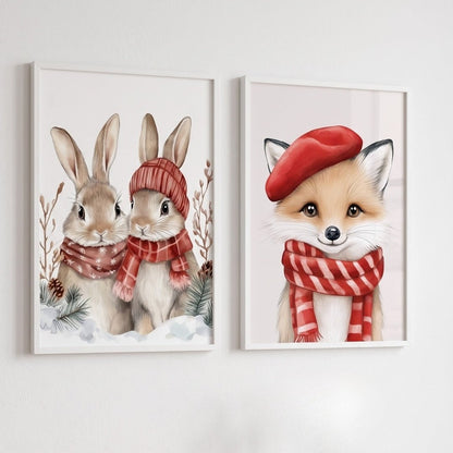 Affiche Duo Lapins En Hiver décoration murale chambre bébé enfant