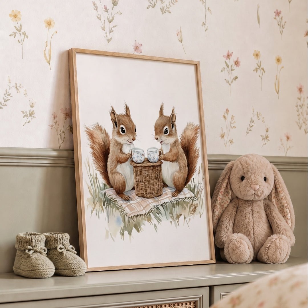 Affiche Ecureuils & Cup Of Tea décoration murale chambre bébé enfant