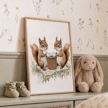 Affiche Ecureuils & Cup Of Tea décoration murale chambre bébé enfant