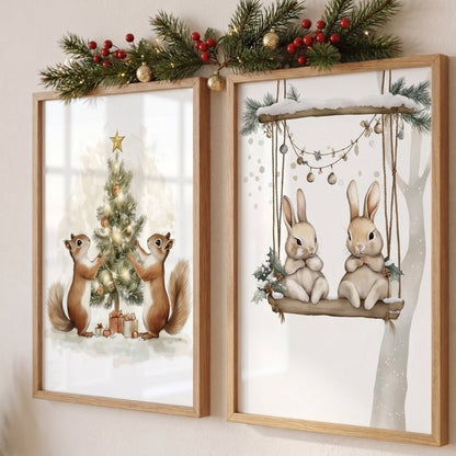 Affiche Ecureuils & Décor Noël décoration murale chambre bébé enfant