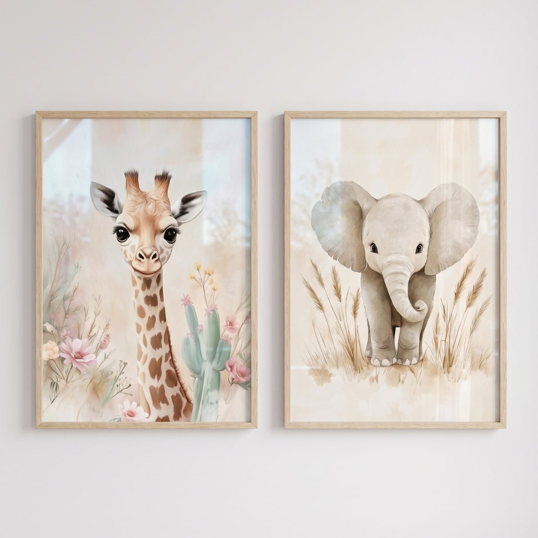 Affiche Girafe & Végétation Pastel décoration murale chambre bébé enfant