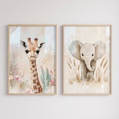 Affiche Girafe & Végétation Pastel décoration murale chambre bébé enfant