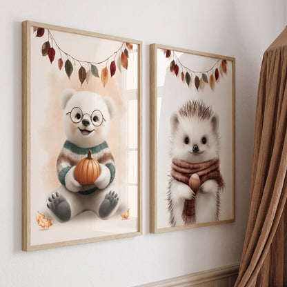 Affiche Hérisson & Automne décoration murale chambre bébé enfant