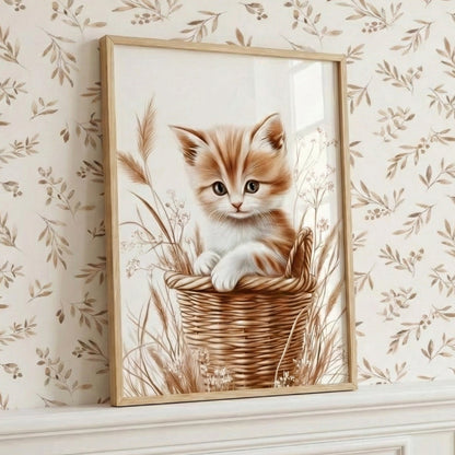 Affiche Joli Chaton & Panier décoration murale chambre bébé enfant