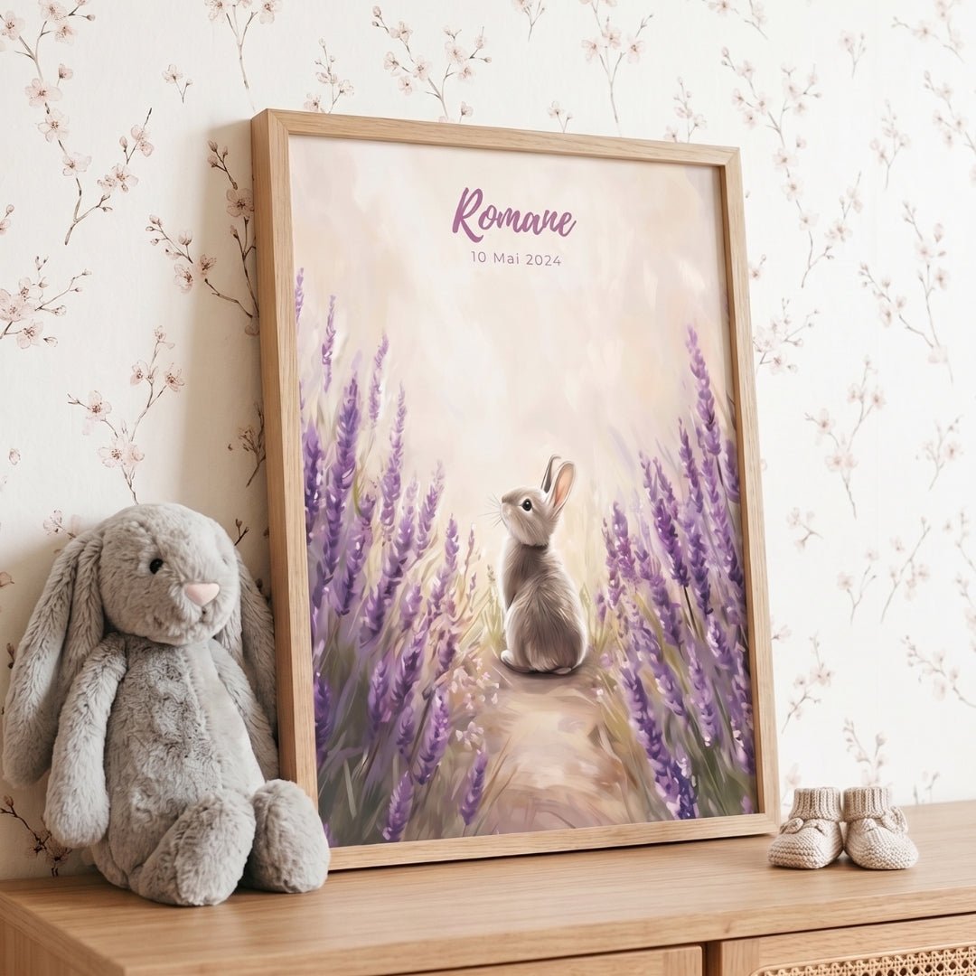 Affiche Lapin & Lavandes décoration murale chambre bébé enfant