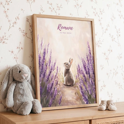 Affiche Lapin & Lavandes décoration murale chambre bébé enfant