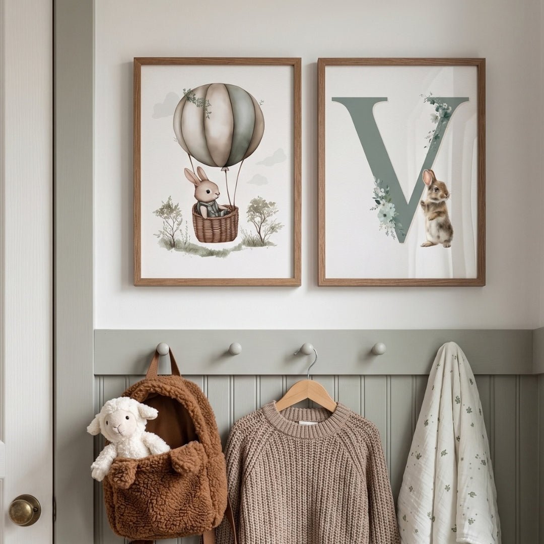 Affiche Lapin & Montgolfière décoration murale chambre bébé enfant
