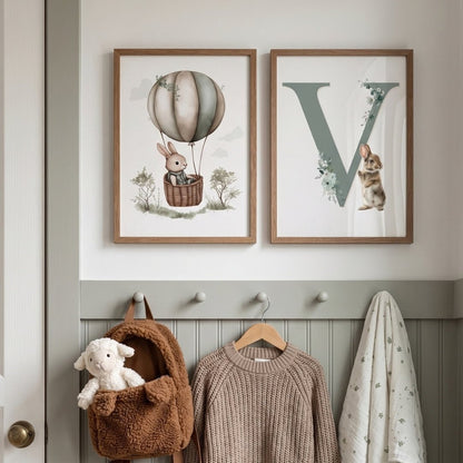 Affiche Lapin & Montgolfière décoration murale chambre bébé enfant