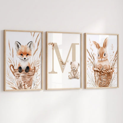 Affiche Lapin & Panier Osier décoration murale chambre bébé enfant