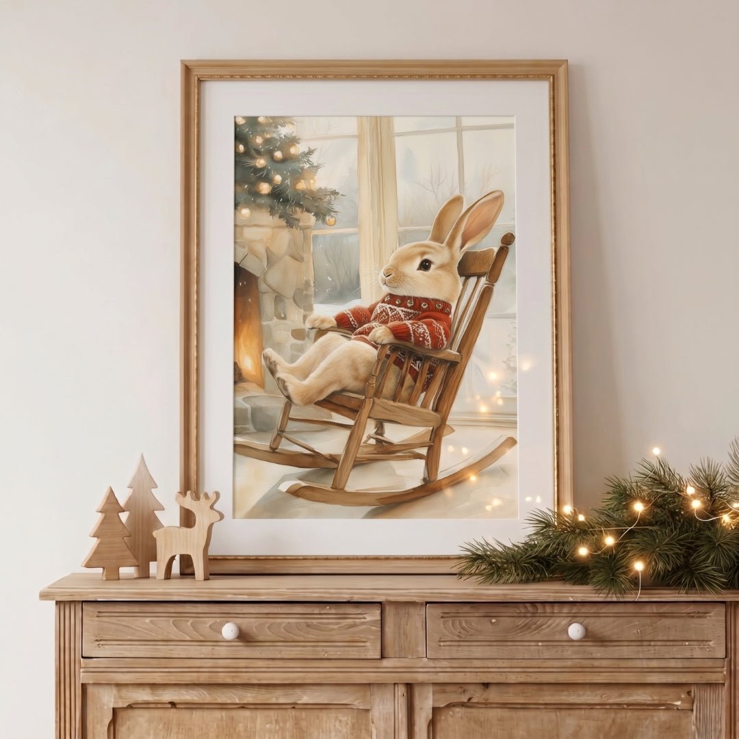 Affiche Lapin & Pull de Noël décoration murale chambre bébé enfant