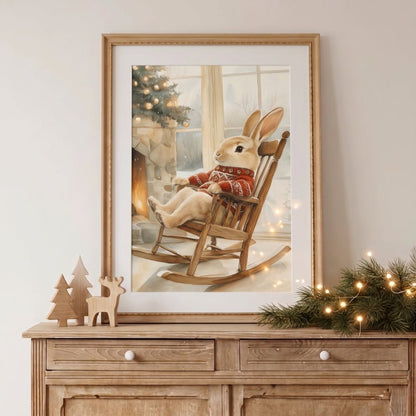 Affiche Lapin & Pull de Noël décoration murale chambre bébé enfant